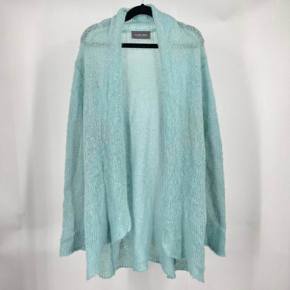 Anthropologie Wooden Ships Coastal Cardigan‎ Wool Blend Beachy Knit Large Aqua